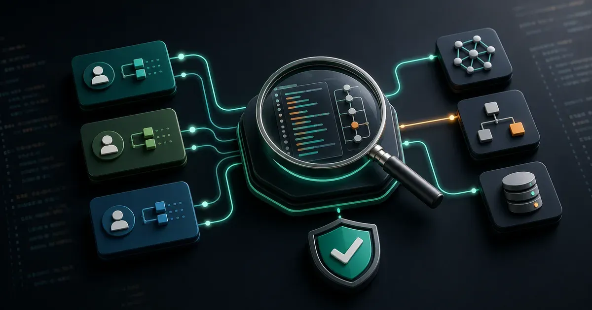 Abstract tenant routing cards connected to a source-code inspection lens and verification shield